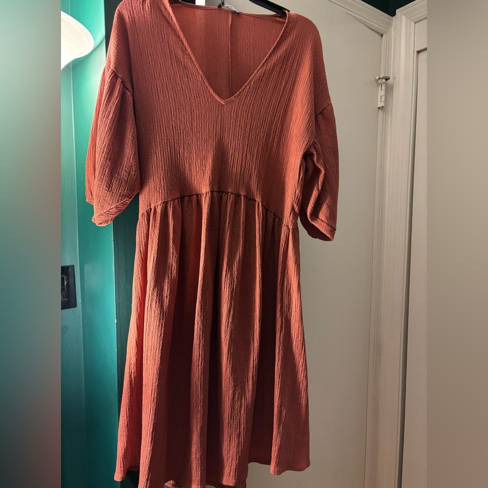 Elegant Rust V-Neck Dress